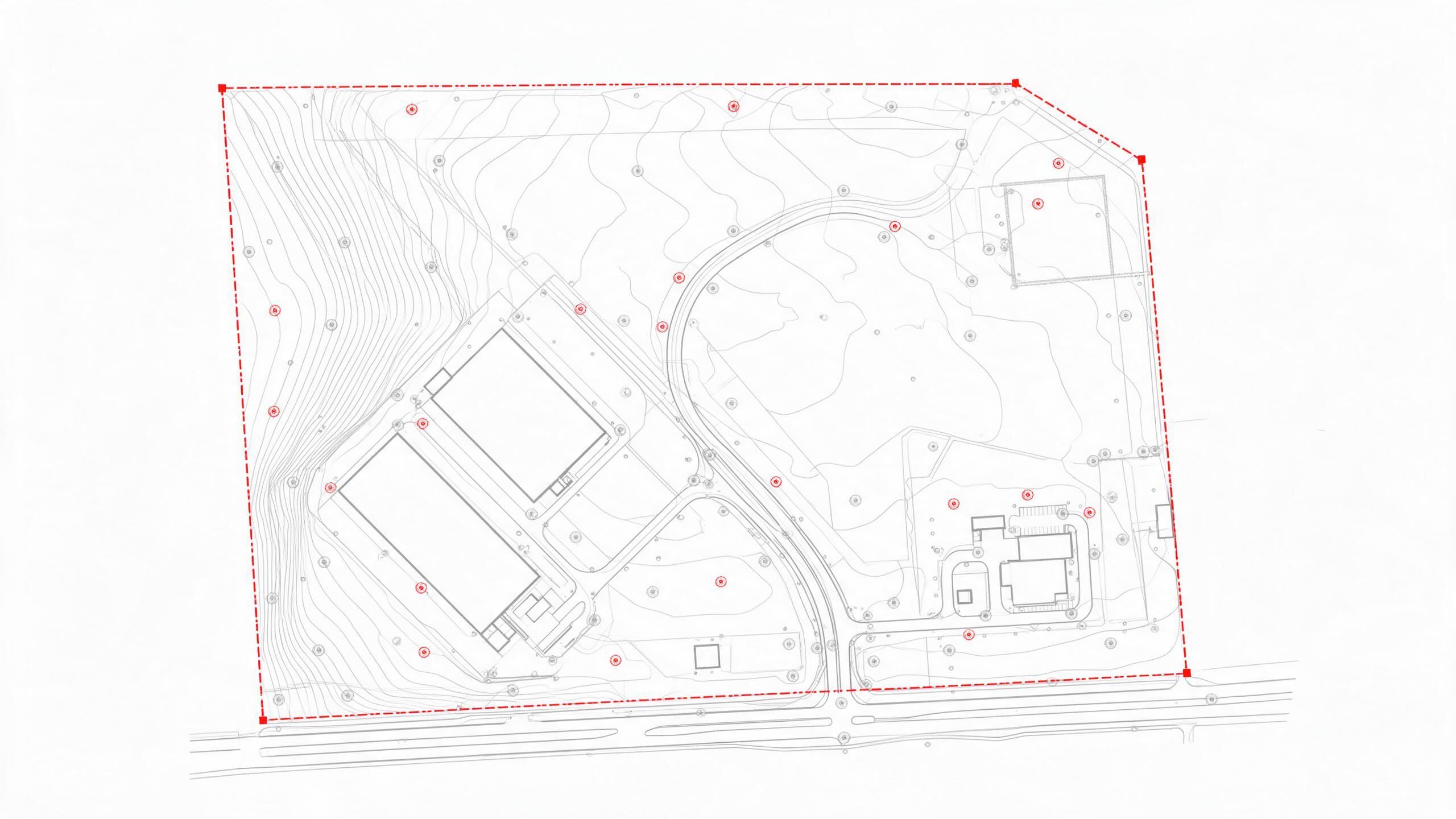 工地数字线划图（DLG）建筑轮廓与等高线成果示例